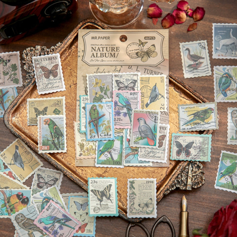 Retro Post Office Stamp Sticker Pack-Plants, Cities, Oil Paintings, Nature Animals b6