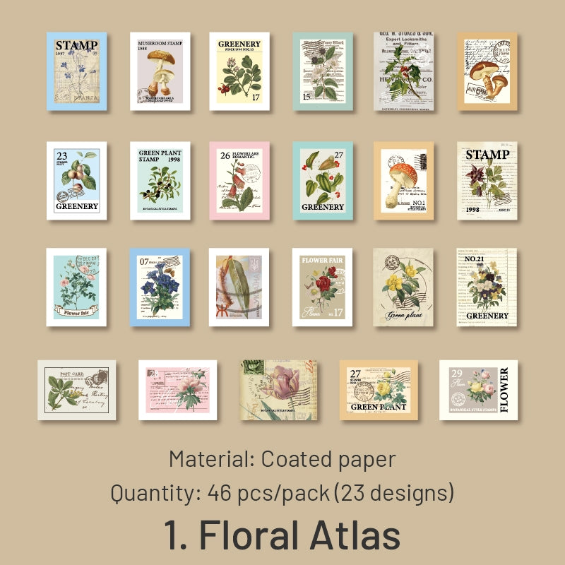 Retro Post Office Stamp Sticker Pack-Plants, Cities, Oil Paintings, Nature Animals sku-1