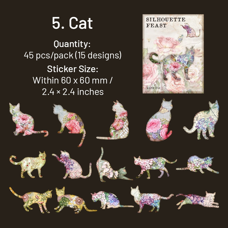 Retro Silhouette Stickers - Cat, Butterfly, Bird, Leaf, Flower sku-5