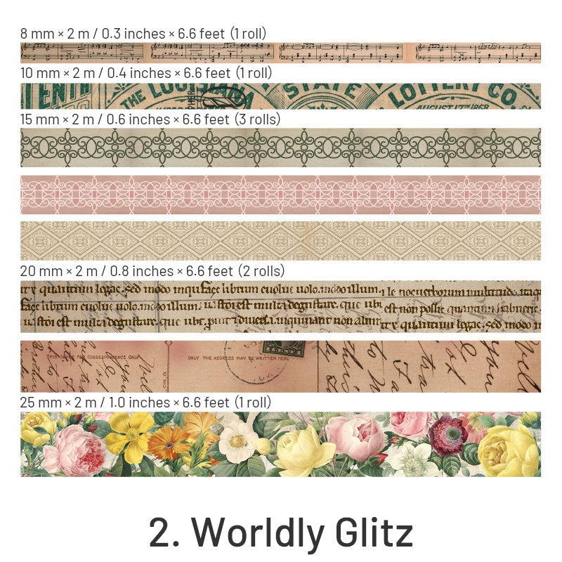 8 Rolls Vintage Washi Tape Set, 53/30/15/10/mm Wide Map Travel Letter  Antique Retro Japanese Decorative Masking Tape for Arts DIY Crafts  Scrapbooking