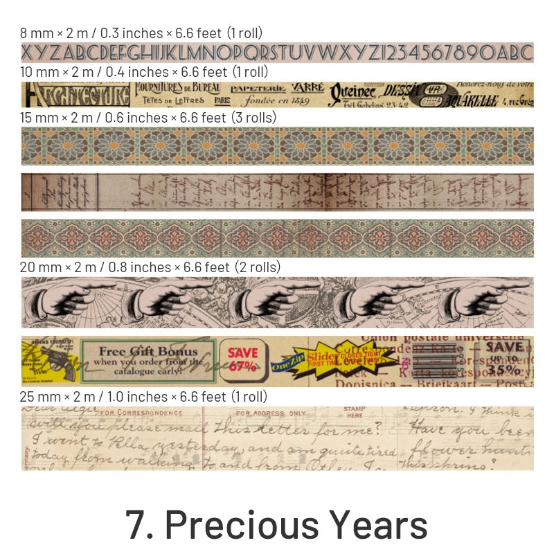 8 Rolls Vintage Washi Tape Set, 53/30/15/10/mm Wide Map Travel Letter  Antique Retro Japanese Decorative Masking Tape for Arts DIY Crafts  Scrapbooking