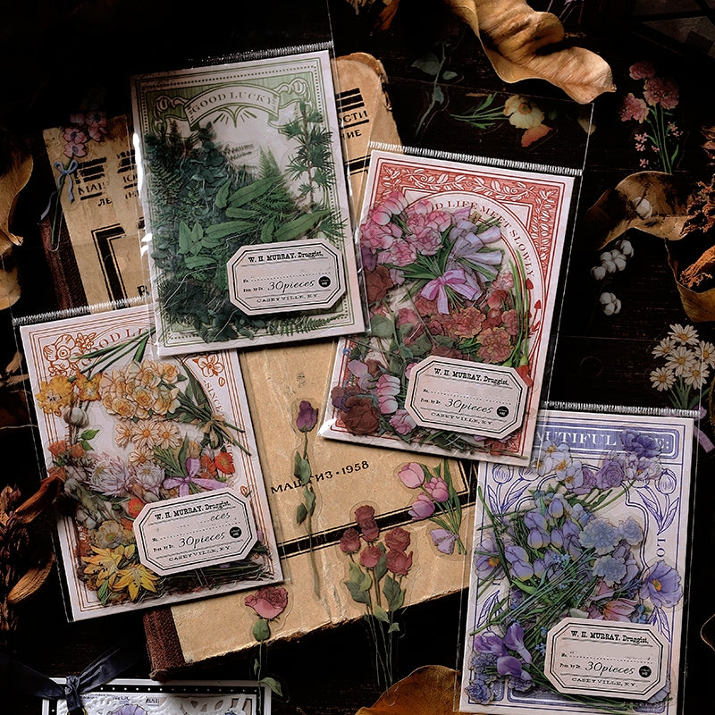 Romance Till Death Series Vintage Botanical Sticker Pack a