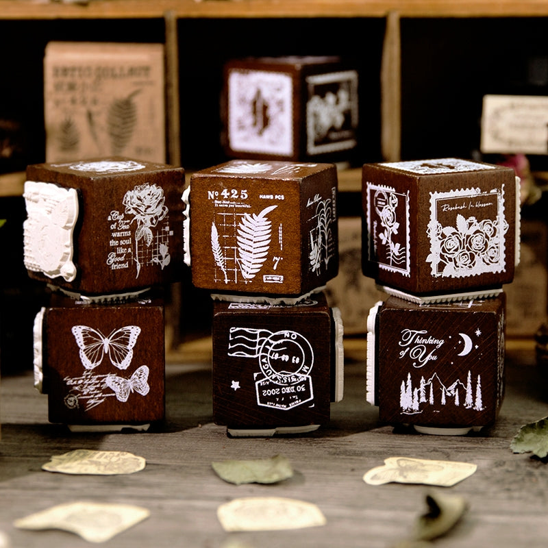 Rose and Camellia Series Vintage Three-Sided Dice Wooden Rubber Stamp a2
