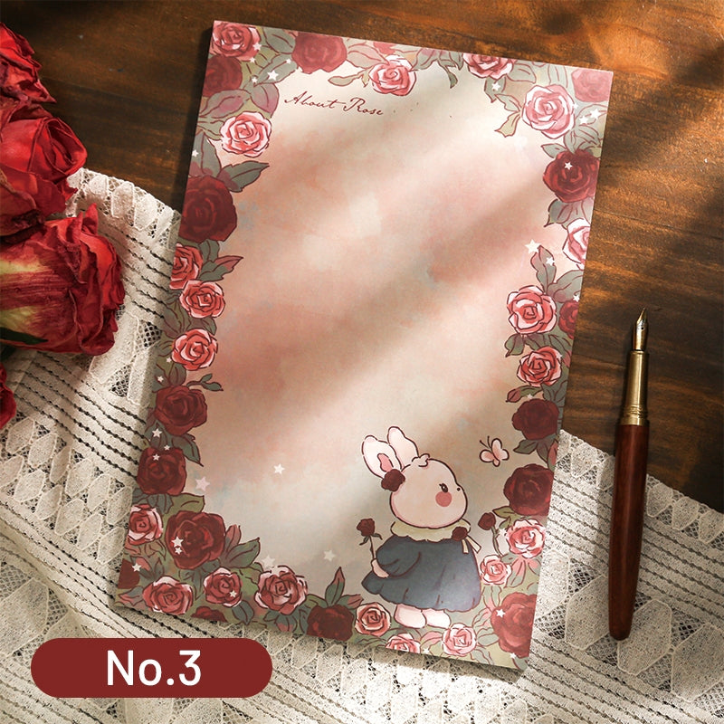 Rose and Rabbit Blank Letter Paper Booklet sku-3