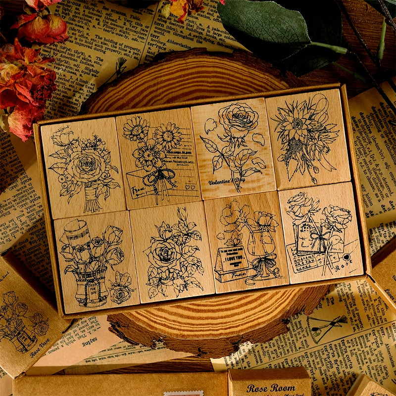 Rose Book Collection Vintage Plant Wooden Rubber Stamp a