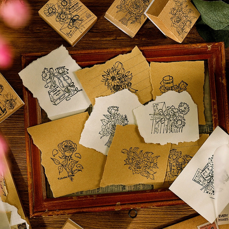Rose Book Collection Vintage Plant Wooden Rubber Stamp b2