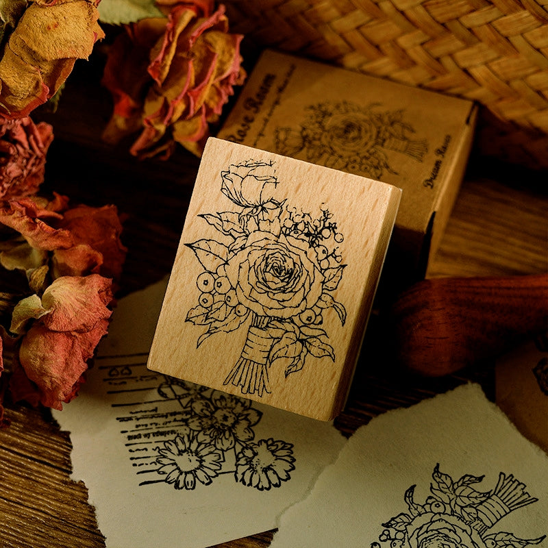Rose Book Collection Vintage Plant Wooden Rubber Stamp c