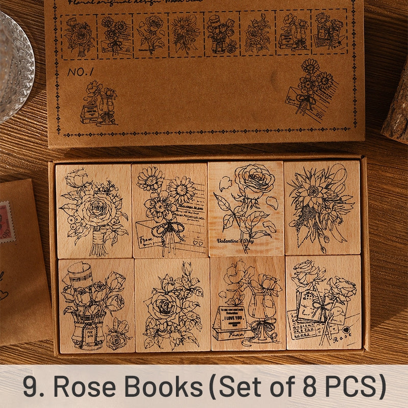 Rose Book Collection Vintage Plant Wooden Rubber Stamp sku-9