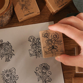 Rose Book Series Vintage Wood Plant Flower Stamp Set15