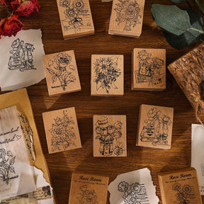 Rose Book Series Vintage Wood Plant Flower Stamp Set17