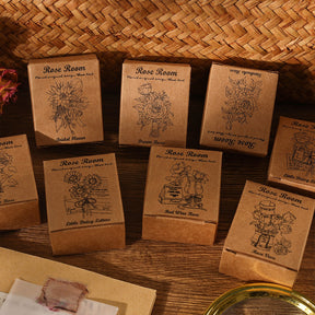 Rose Book Series Vintage Wood Plant Flower Stamp Set5