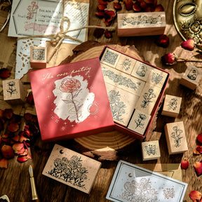 Rose Epic Series Vintage Artistic Floral Wooden Rubber Stamp Set a1