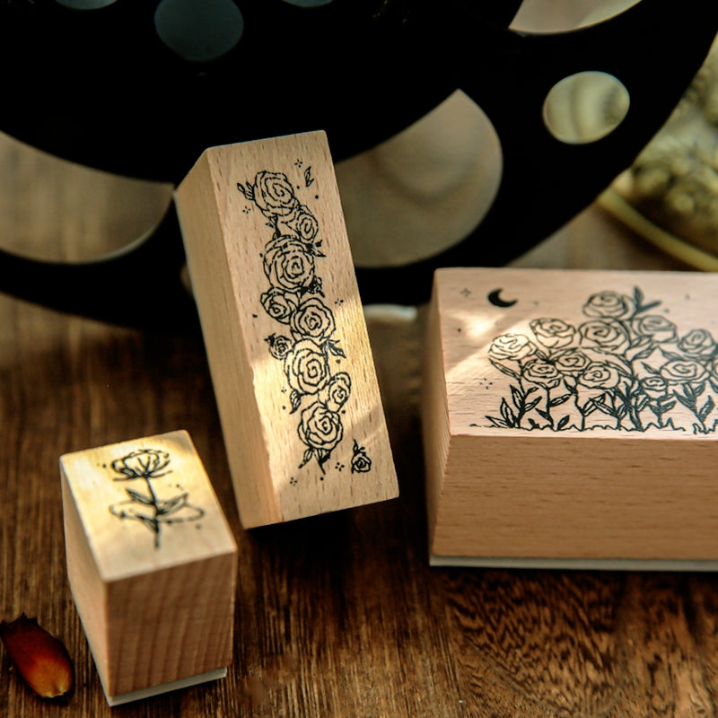 Rose Epic Series Vintage Artistic Floral Wooden Rubber Stamp Set b