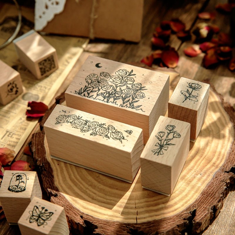 Rose Epic Series Vintage Artistic Floral Wooden Rubber Stamp Set b1