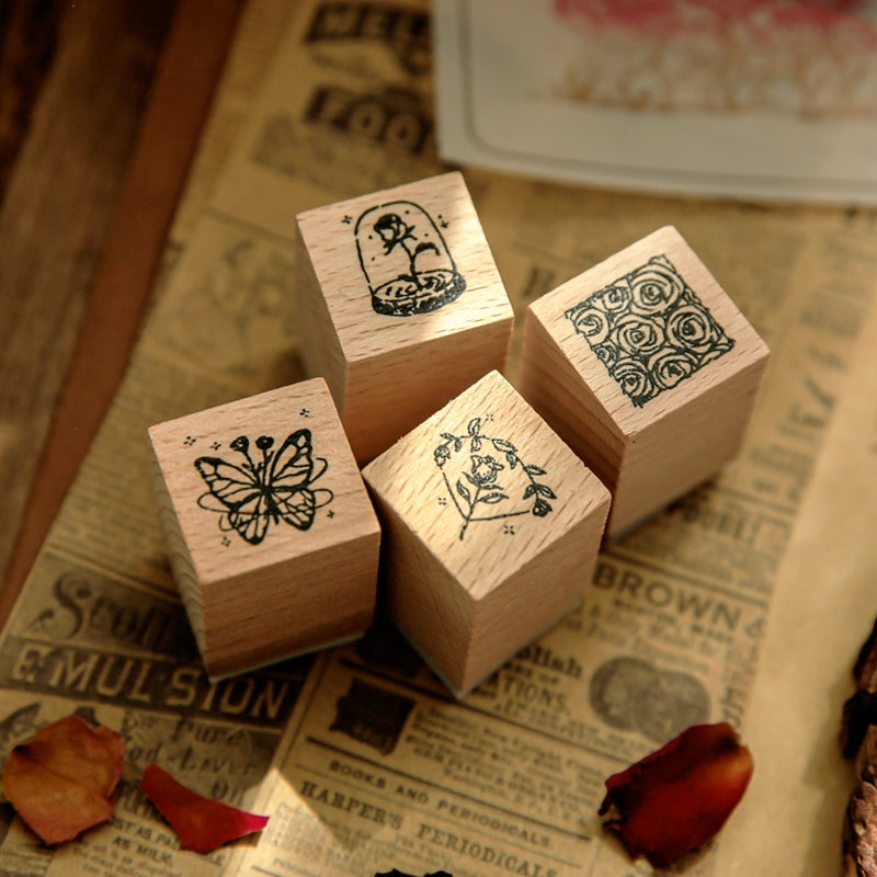 Rose Epic Series Vintage Artistic Floral Wooden Rubber Stamp Set b3