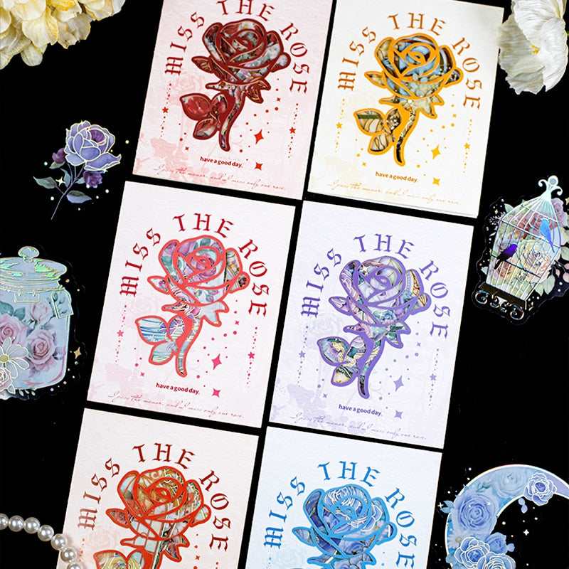 Rose Holographic PET Stickers - Window, Moon, Butterfly, Bottle a
