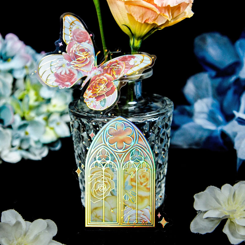 Rose Holographic PET Stickers - Window, Moon, Butterfly, Bottle b5