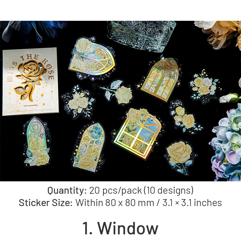 Rose Holographic PET Stickers - Window, Moon, Butterfly, Bottle sku-1