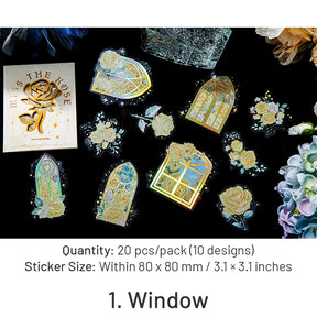 Rose Holographic PET Stickers - Window, Moon, Butterfly, Bottle sku-1
