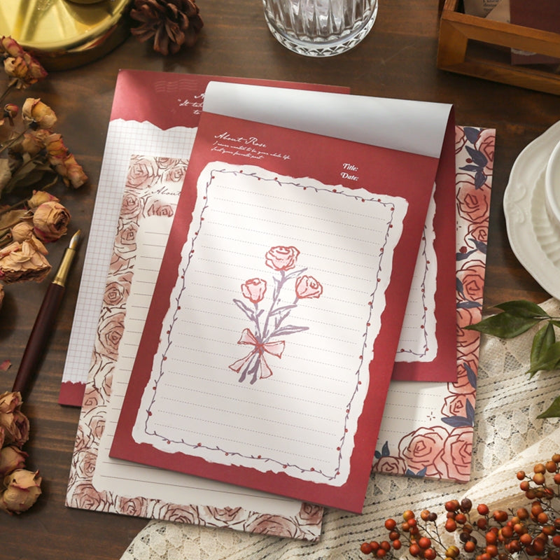 Rose Patterned Lined Scratch Paper Notepad b5
