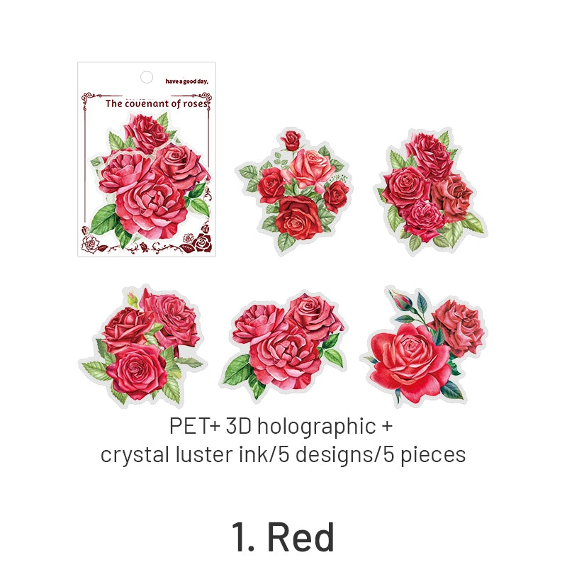 Rose Rendezvous Series 3D Holographic Rose PET Stickers sku-1