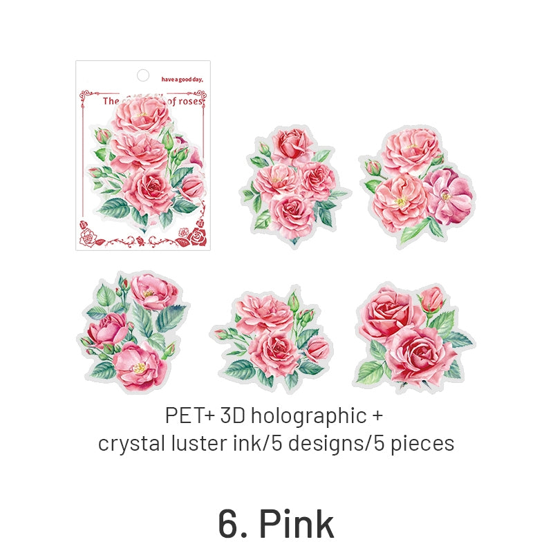 Rose Rendezvous Series 3D Holographic Rose PET Stickers sku-6