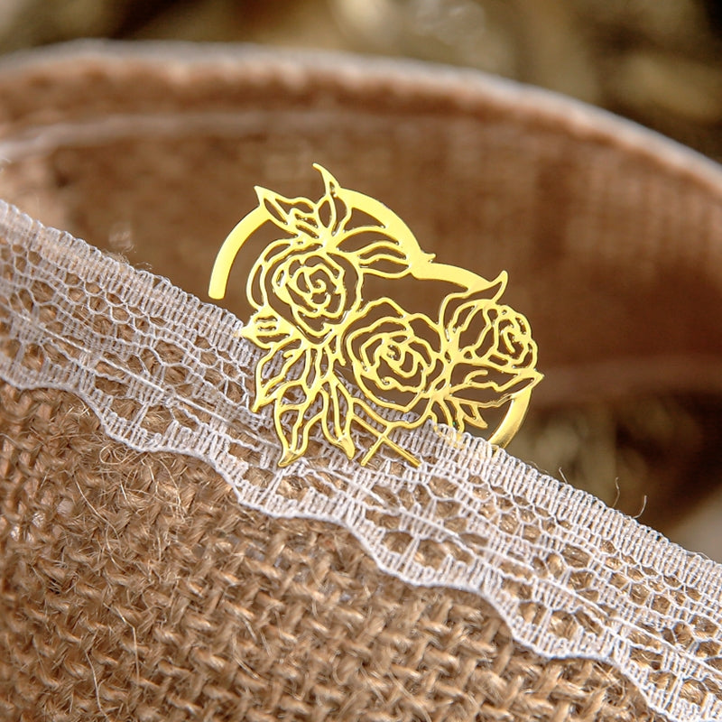 Rose Theme Hollow Metal Bookmark Book Clips b3