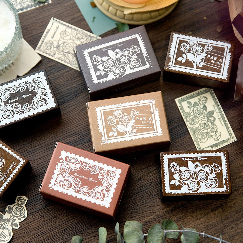 Rosebush in Blossom Series Retro Flower Wooden Rubber Stamp b1