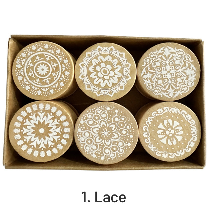 Round Wood Rubber Stamp Set - Lace, Greeting sku-1