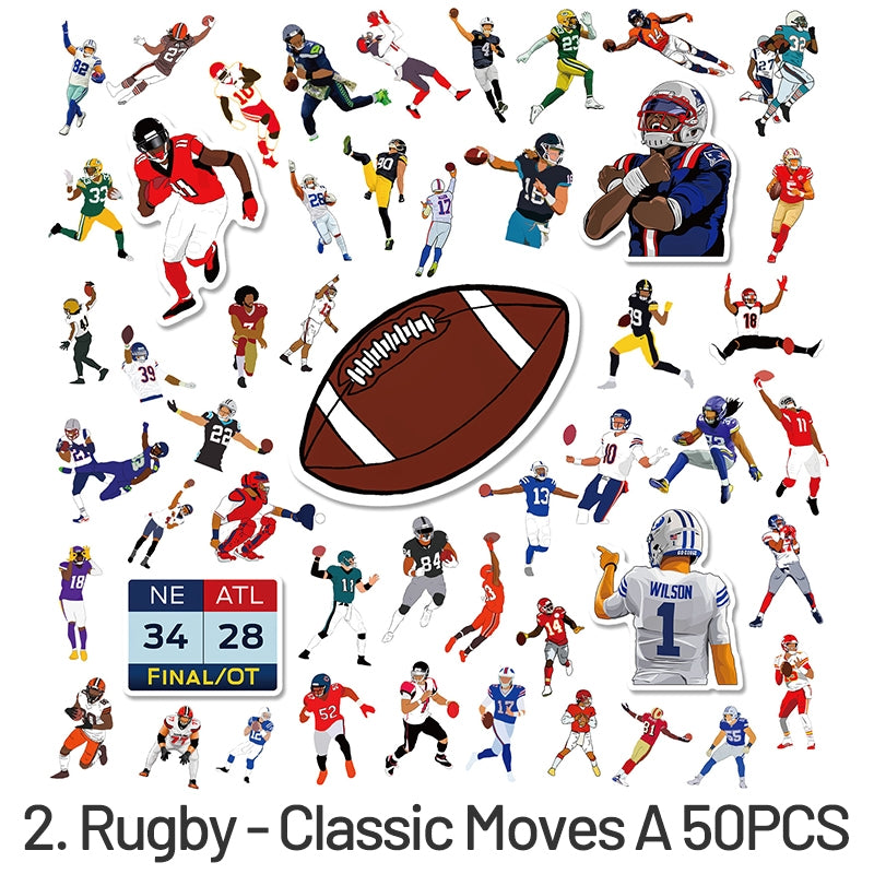 Rugby NFL Player Classic Action Doodle Stickers sku-2