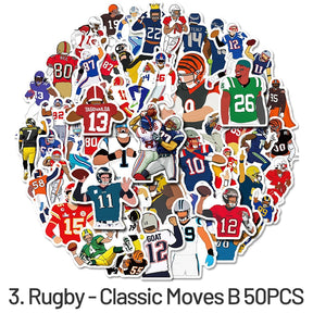 Rugby NFL Player Classic Action Doodle Stickers sku-3
