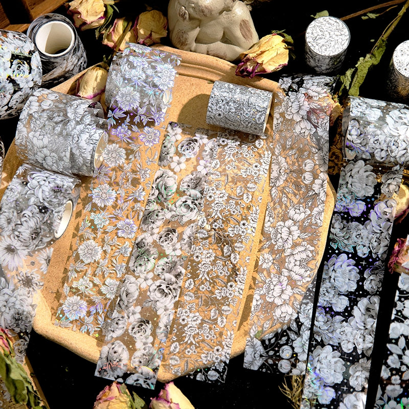 Silk Brocade Blooms Retro Silver Hot Stamping Decorative Tape a