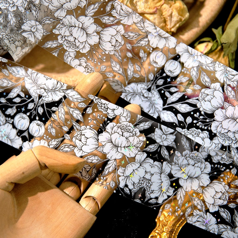 Silk Brocade Blooms Retro Silver Hot Stamping Decorative Tape b2