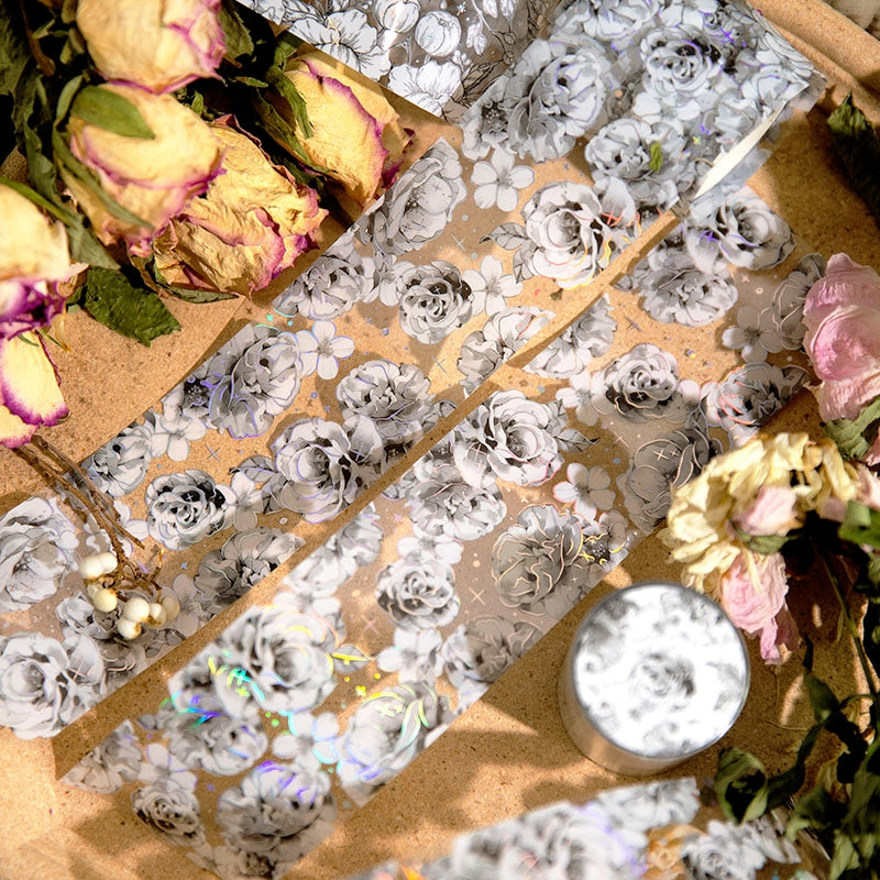 Silk Brocade Blooms Retro Silver Hot Stamping Decorative Tape b3