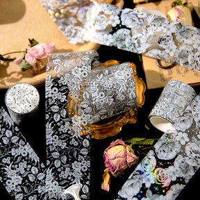 Silk Brocade Blooms Retro Silver Hot Stamping Decorative Tape b