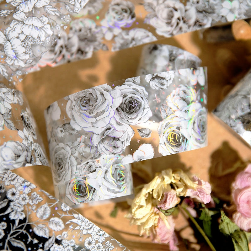 Silk Brocade Blooms Retro Silver Hot Stamping Decorative Tape c