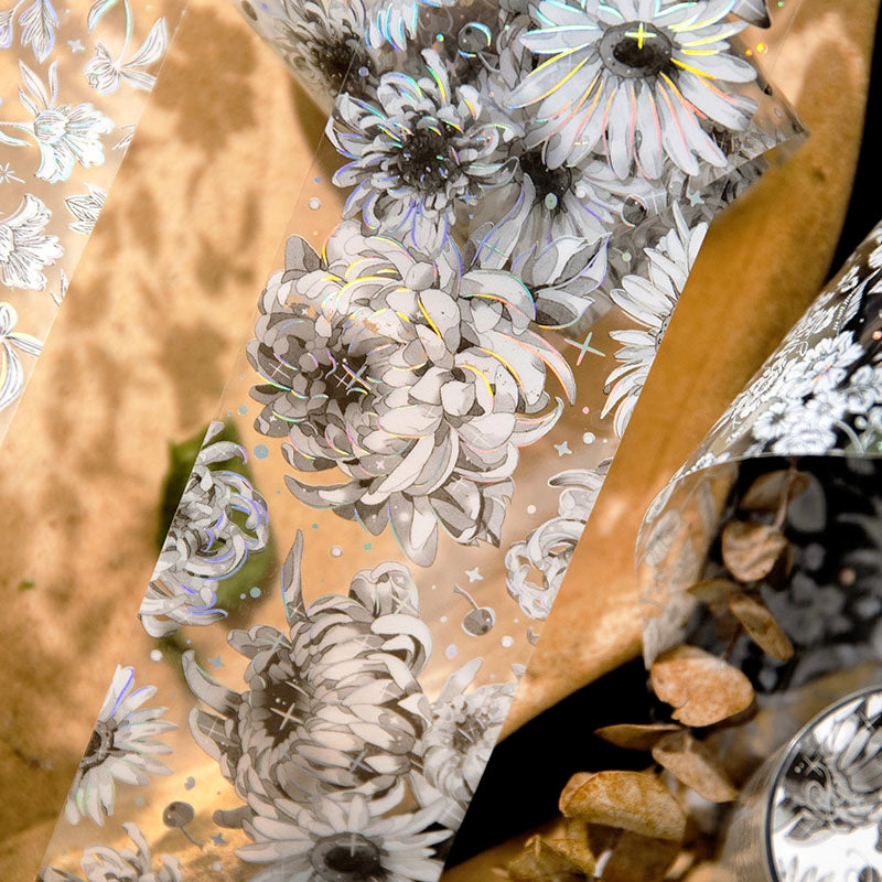 Silk Brocade Blooms Retro Silver Hot Stamping Decorative Tape c2
