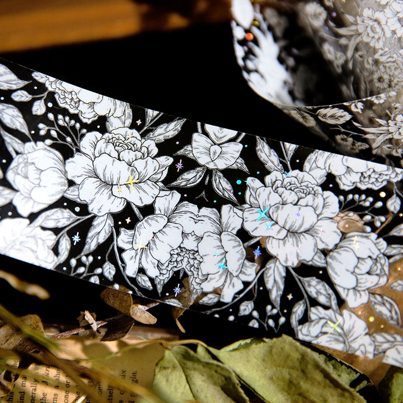 Silk Brocade Blooms Retro Silver Hot Stamping Decorative Tape c3