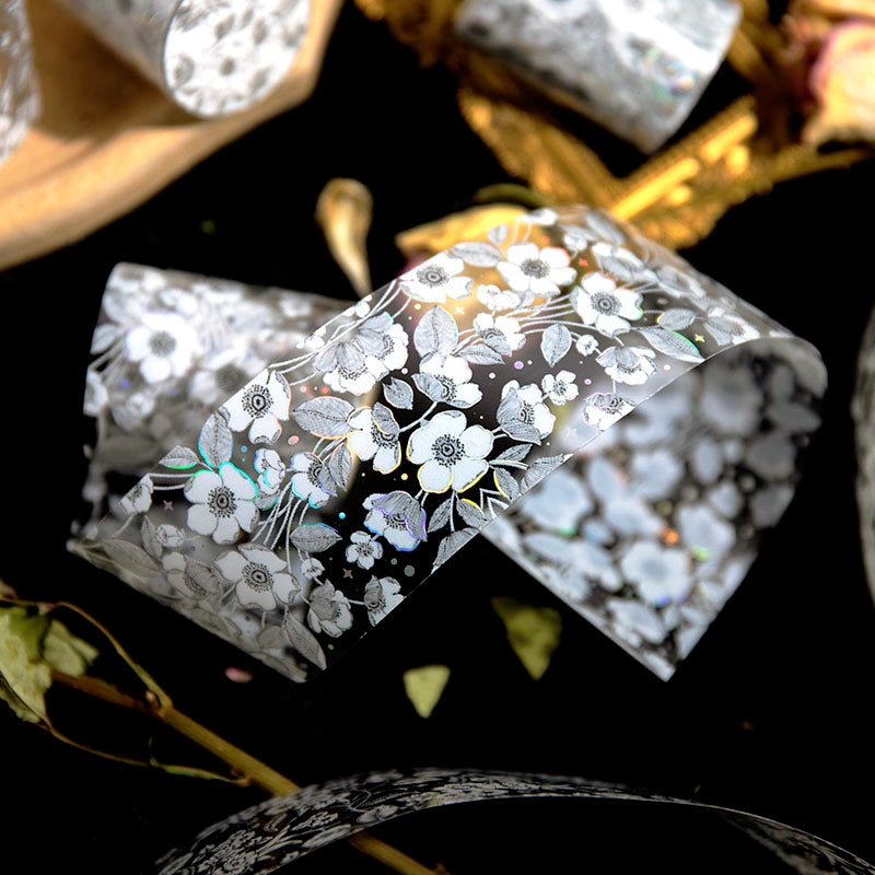 Silk Brocade Blooms Retro Silver Hot Stamping Decorative Tape c4