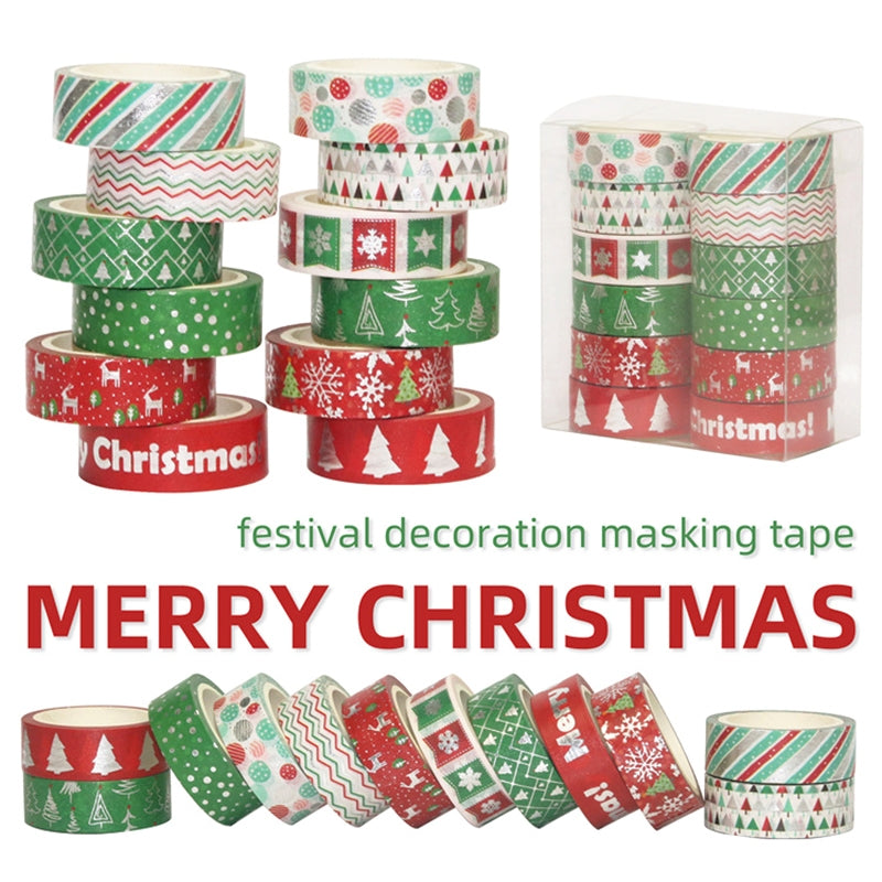 Silver Foil Christmas Washi Tape Set - 12 Rolls a
