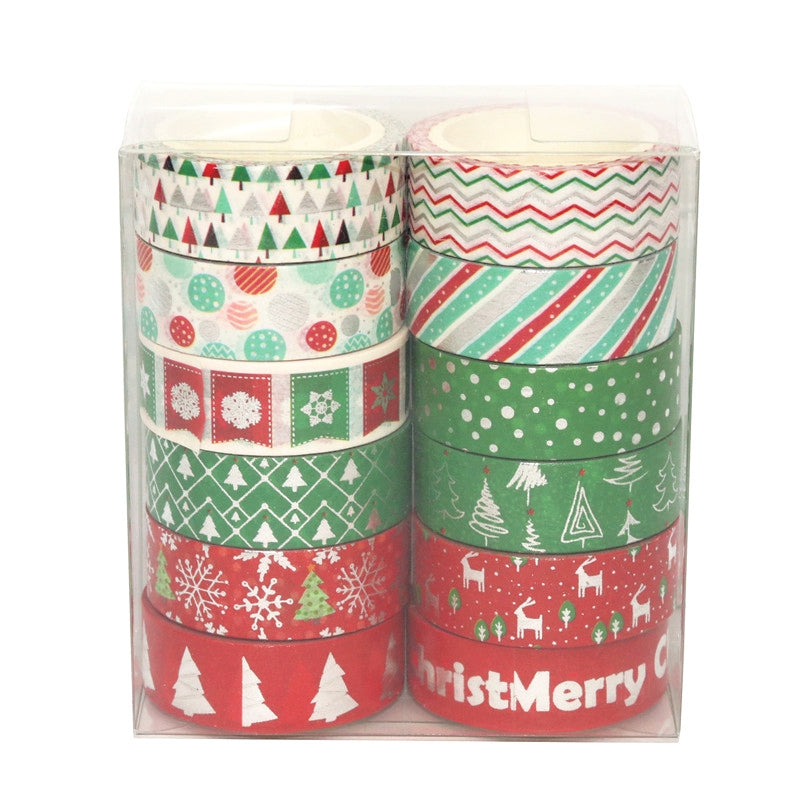 Silver Foil Christmas Washi Tape Set - 12 Rolls b