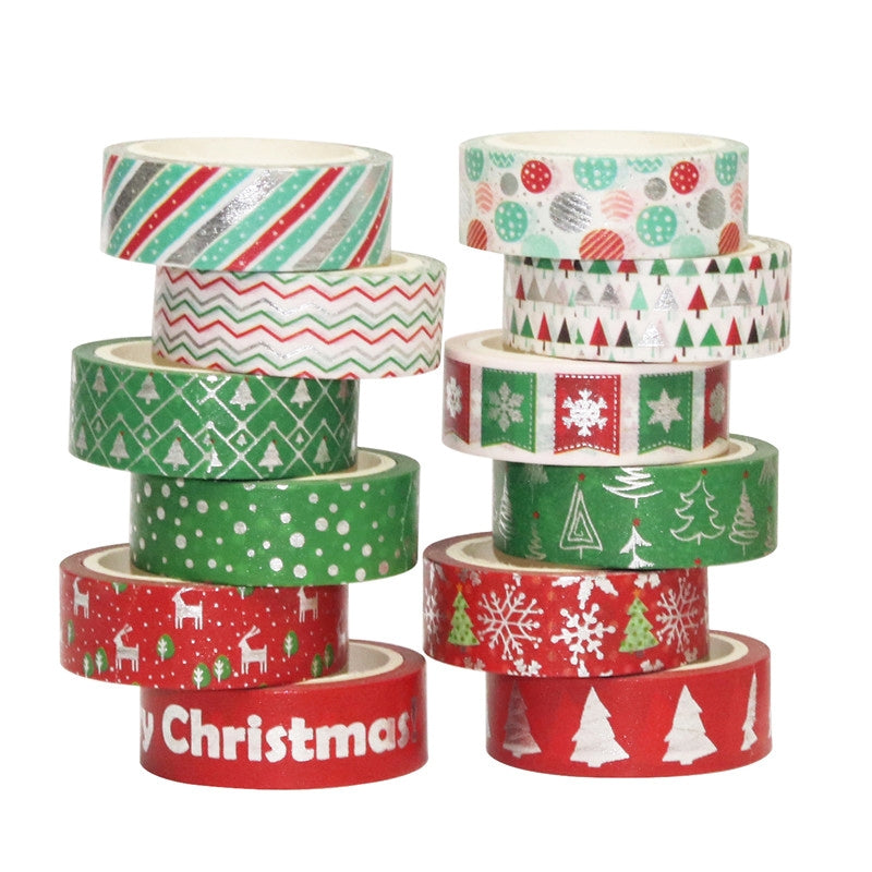 Silver Foil Christmas Washi Tape Set - 12 Rolls b2