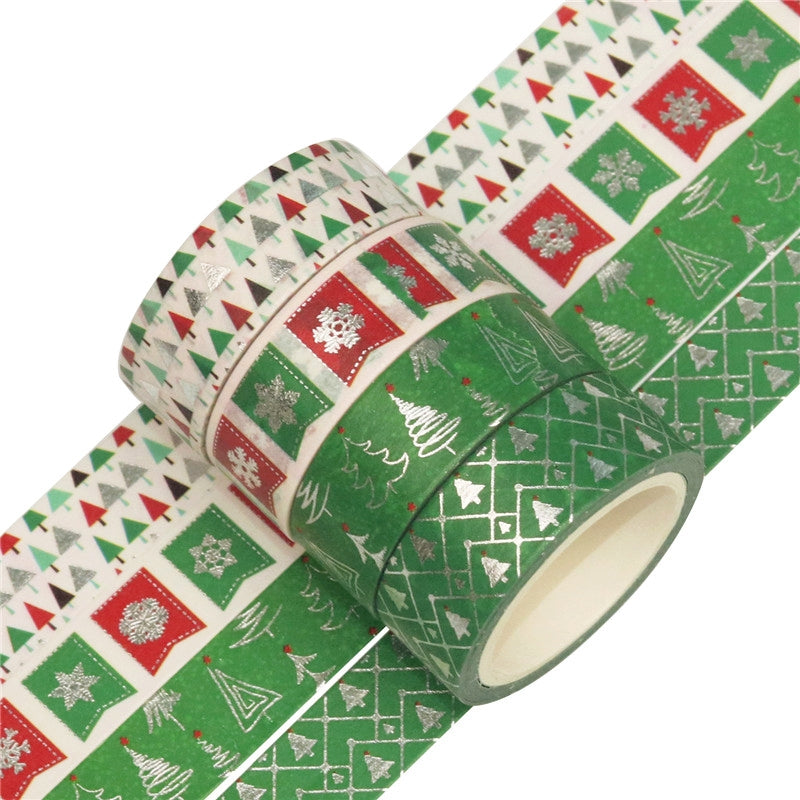Silver Foil Christmas Washi Tape Set - 12 Rolls c