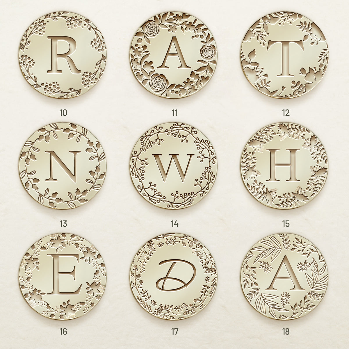 Custom Botanical Border Single Initial Wax Seal Stamp (27 Designs)sku2