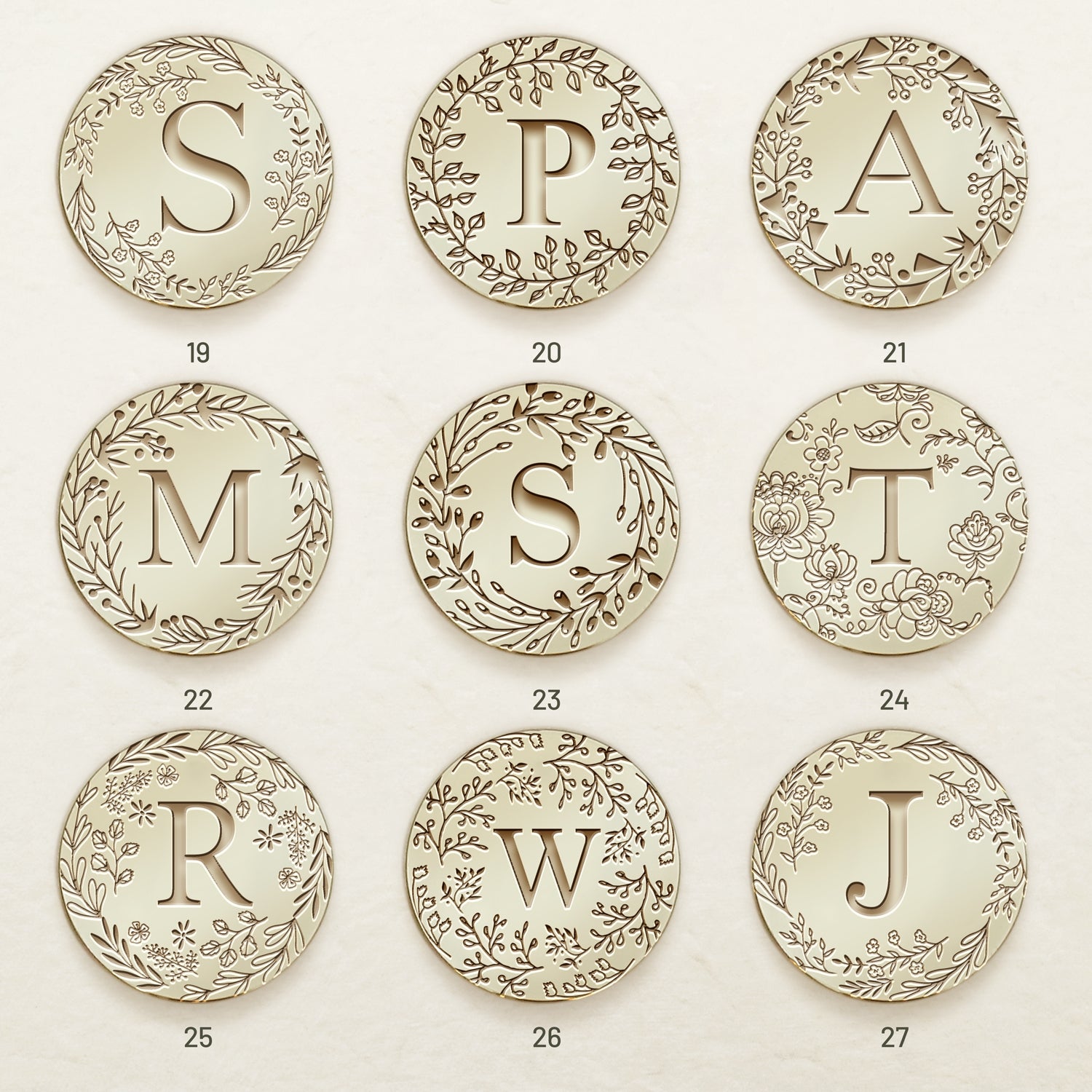 Custom Botanical Border Single Initial Wax Seal Stamp (27 Designs)sku3