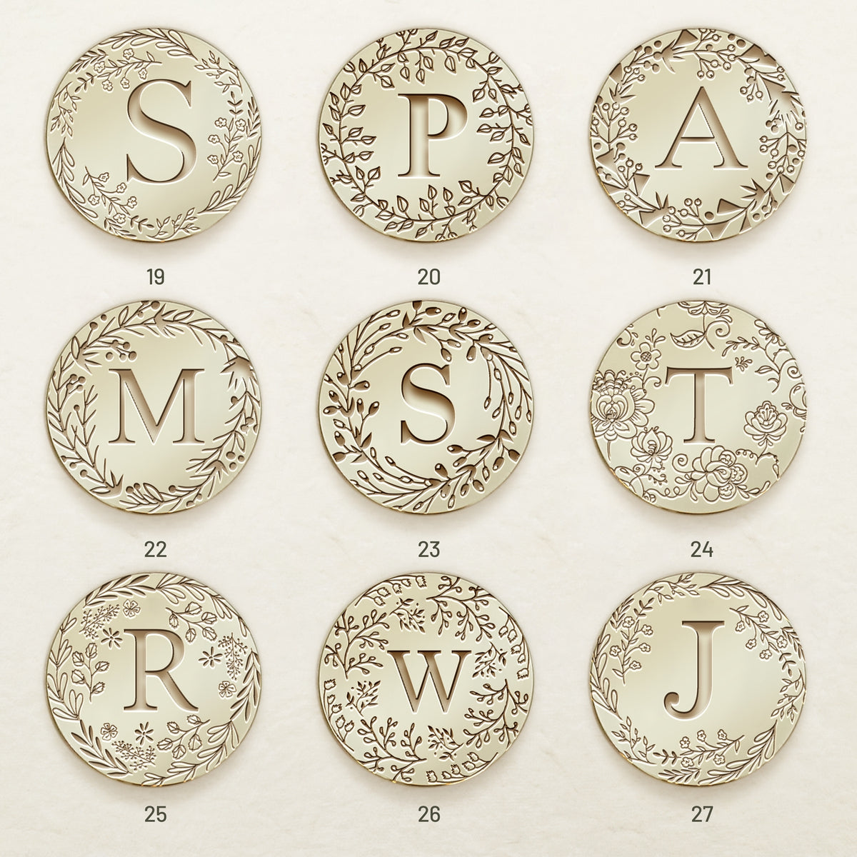 Custom Botanical Border Single Initial Wax Seal Stamp (27 Designs)sku3