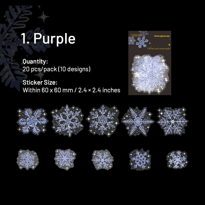 Snowy Night Snowflake Stickers - Christmas, Winter, Snow sku-1
