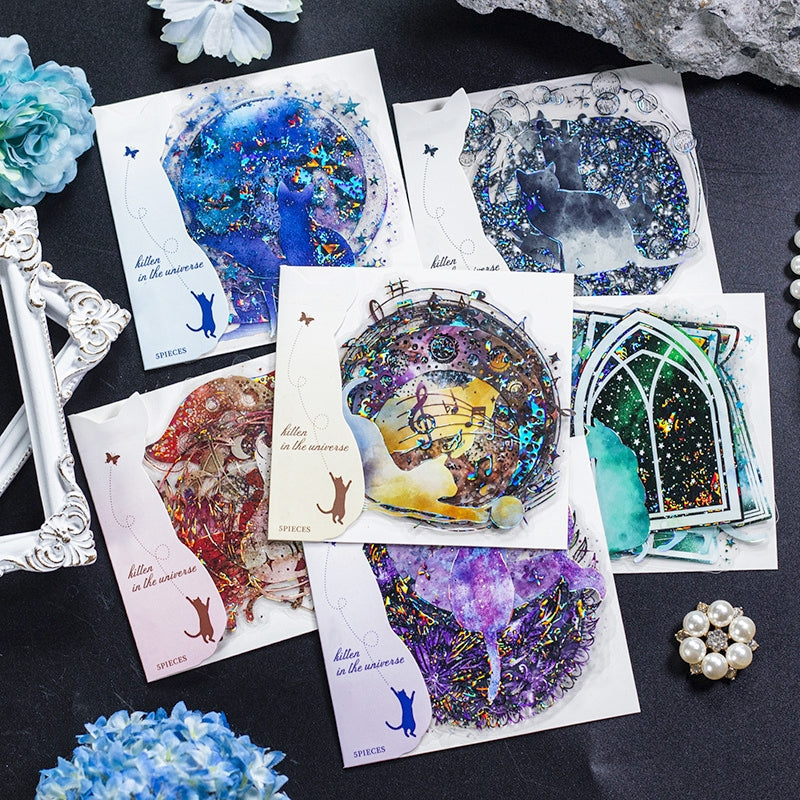 Space and Cat Holographic PET Stickers a