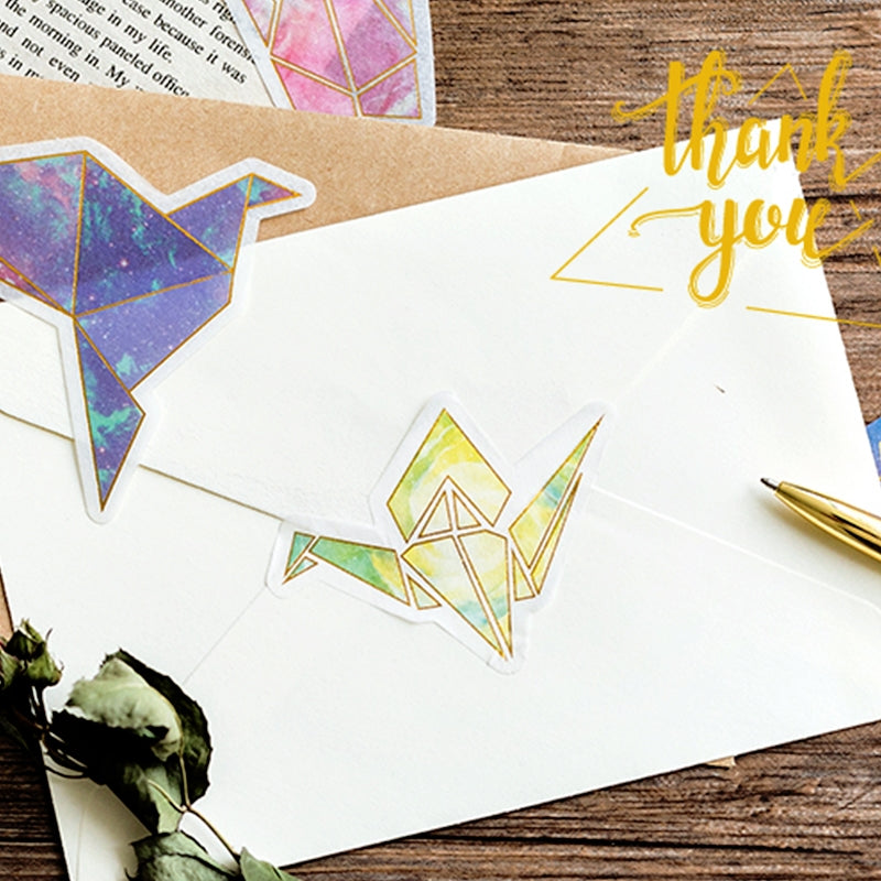 Space-themed Gold Foil Washi Stickers - Geometric, Origami Crane, Text, Magic b