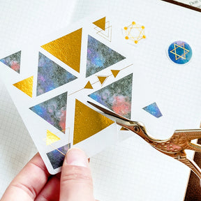 Space-themed Gold Foil Washi Stickers - Geometric, Origami Crane, Text, Magic c2